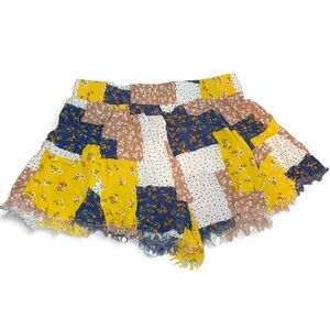 Umgee USA Fall Autumn Inspired Boho Patchwork Raw Hem Shorts